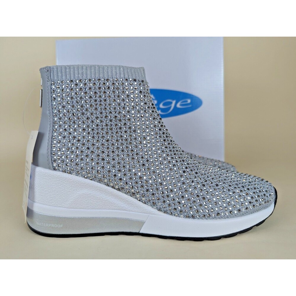 Aqua College Kandice Sneakers Womens 8.5 M Grey Rhinestones Waterproof Shoes NWB - Picture 5 of 12